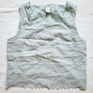 Y2K Coldwater Creek Womens XL Linen Top Sleeveless Seafoam Green Woven Eyelet